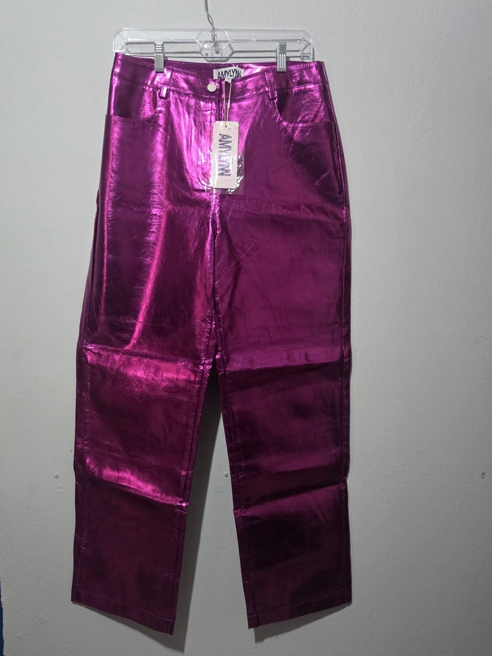 Metallic Pink High-Waist Pants